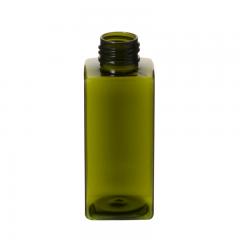 Transparent Square PET Plastic Bottle Olive Green Color